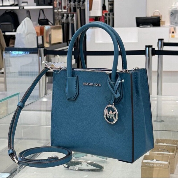 Michael Kors Mercer Medium Leather Messenger Crossbody Teal - Picture 4 of 4